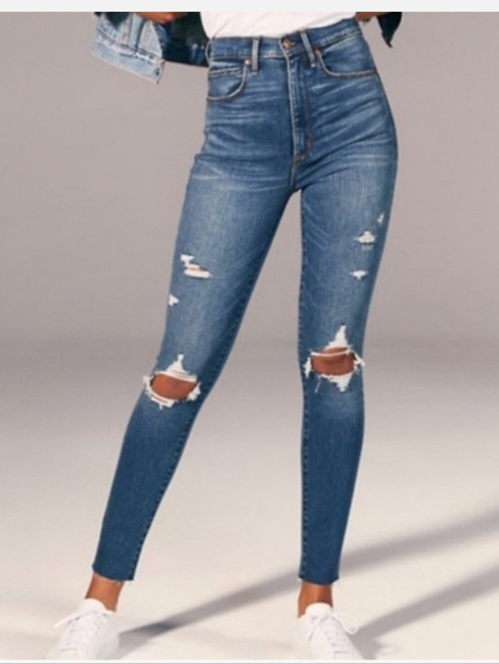Abercrombie & Fitch Ripped High-Rise Skinny Jeans - Blue